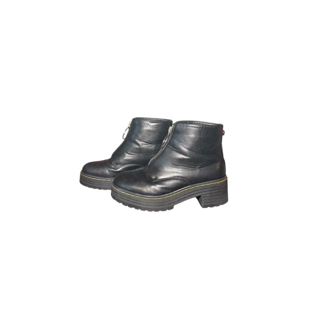 Seven7 Black Faux Leather Platform Combat Boots Edgy‎ Alternative Moto Size 9